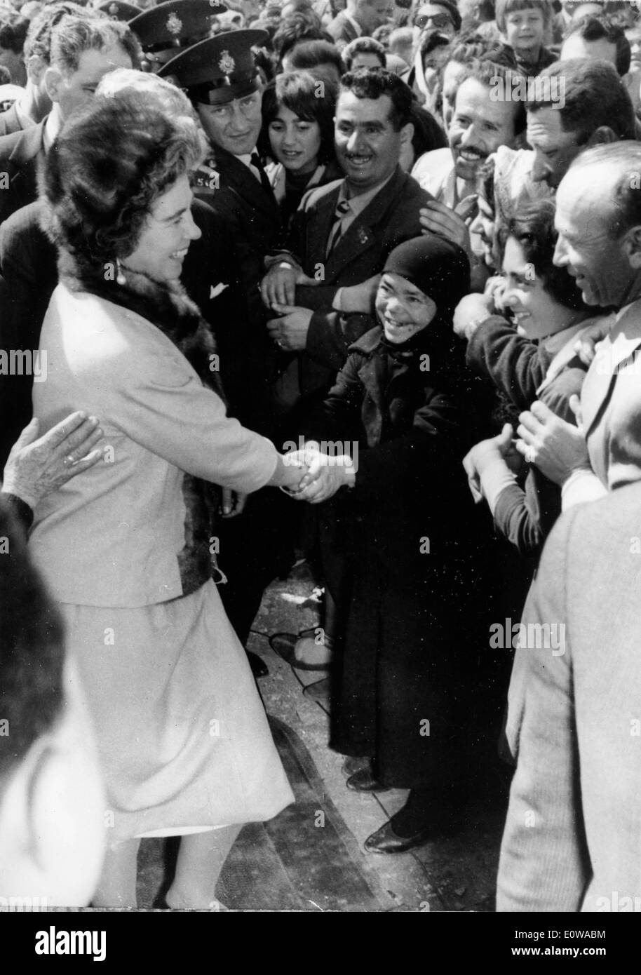 Queen Frederica greeting citizens on a tour of central Greece Stock Photo