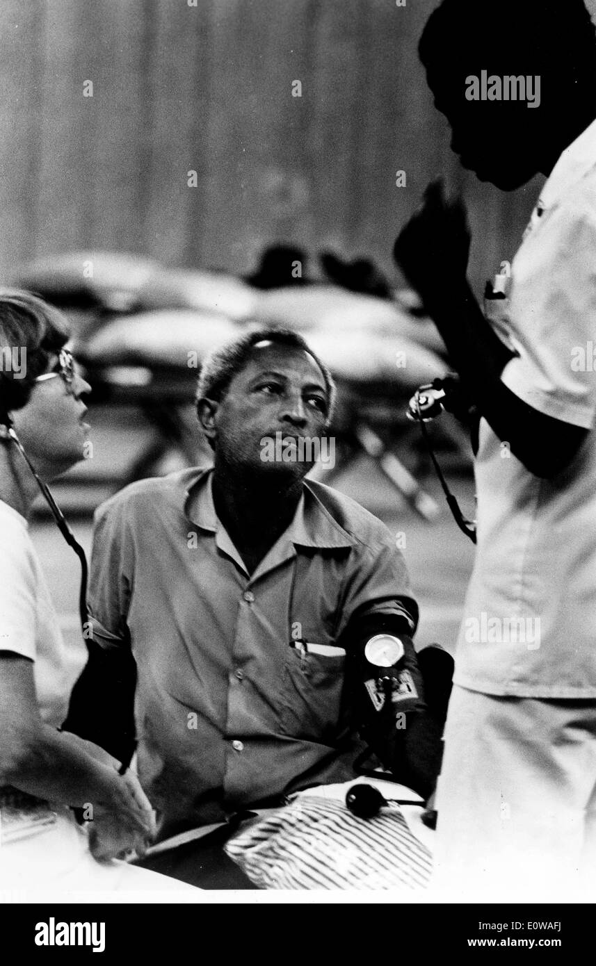 Cuban Refugee examined by doctor at tent city Stock Photo