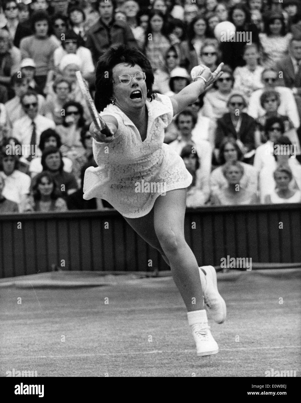 Billie Jean King playing in a tennis match Stock Photo