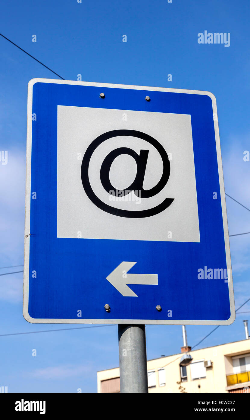 Sign pointing to an Internet hotspot, Budapest, Hungary Stock Photo