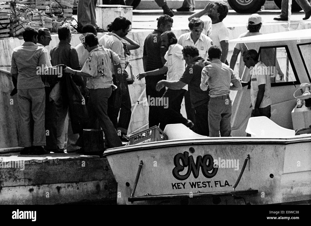 Cuban Refugees arrive by boat to Key West Stock Photo