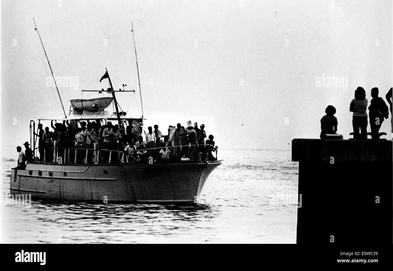 Cuban Refugees arrive by boat to Key West Stock Photo