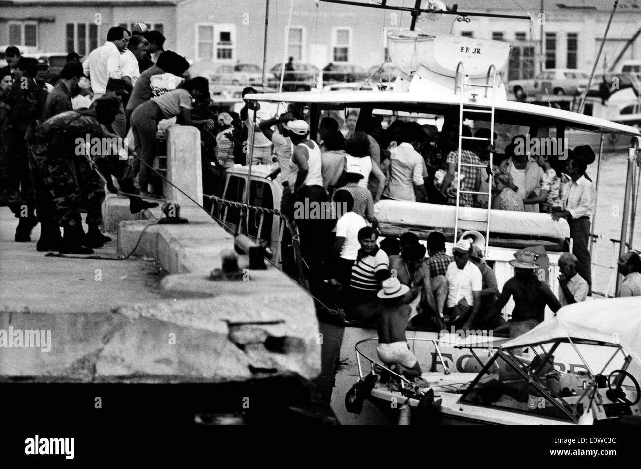 Cuban Refugees arrive by boat to Key West Stock Photo