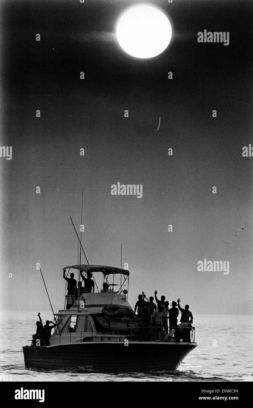 Cuban Refugees arrive in Key West by boat Stock Photo