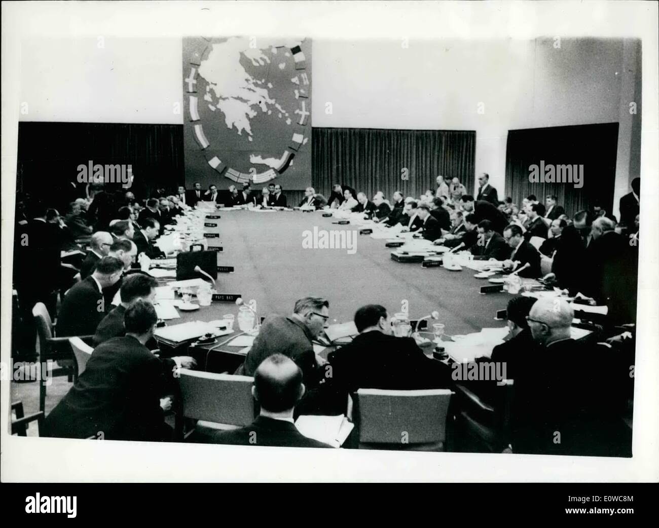 May 05, 1962 - NATO CONFERENCE HELD IN ATHENS. Foreign Ministers and National Defence Ministers of the NATO countries are attending a NATO conference in ATHENS. PHOTO SHOWS: General view of the meeting in ATHENS. Stock Photo