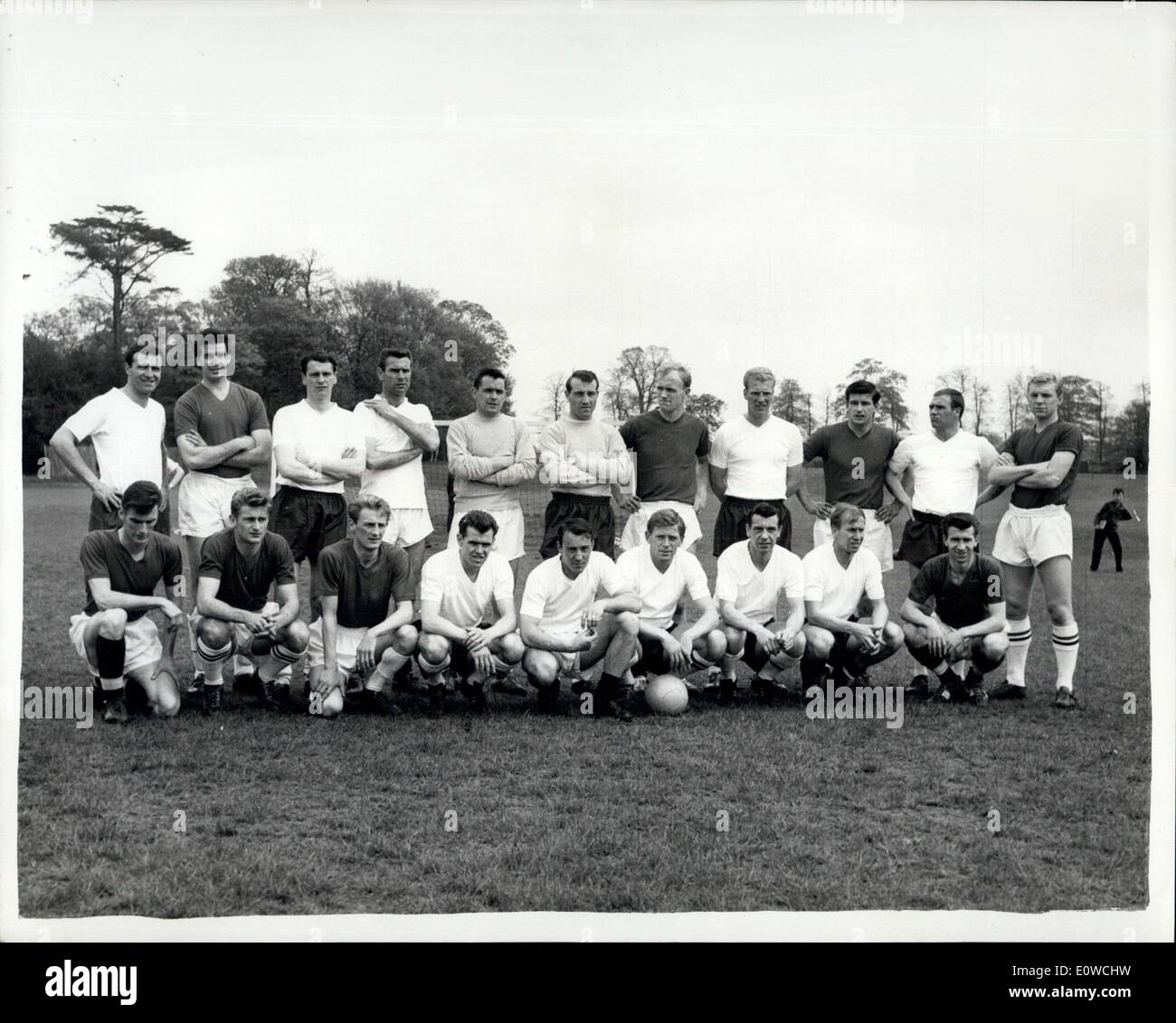 May 08, 1962 - 1,000,000- worth of Football Talent: Members of the England team which will play this year were training at Roehampton yesterday. Picture Shows: The Team from Left to Right: Back Row: Armfield, Blackpool; Norman, Spurs; Robson, West Bromwich; Swan, Sheffield Wednesday; Hongkinson, shield United; Springgett, Sheffield Wednesday; Howe, Wet Brownwich ; flowers; Wolves; Anderson, Sunderland; Wilson, Huddersfiled; and Moore, West Ham -Front Row: Peacock, Middles borough; Hunt, Liverpool; Esstham, Arsenal; Connelly, Burnley; Greaves, Spurs; Hitghe, International Milab; Haynes, Stock Photo
