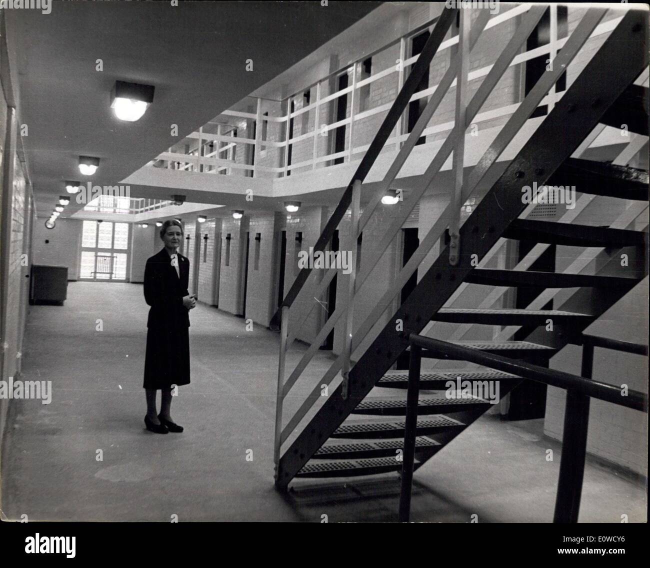 May 16, 1962 - ?Secure? Borstal for persistent girl offenders ? Today the first inmates will arrive at a new ?300,000 Borstal for persistent girl offenders from 15 to 21 at Bullwood, near Hockley, Essex., where the girls will face hard work and strict discipline in what the Home Office calls a ?secure? Borstal. It will house 96 offenders, from six months to two years. Photo Shows: The Governor, Joan Martyn, seen in one of the three living blocks at Bullwood. Keystone Stock Photo