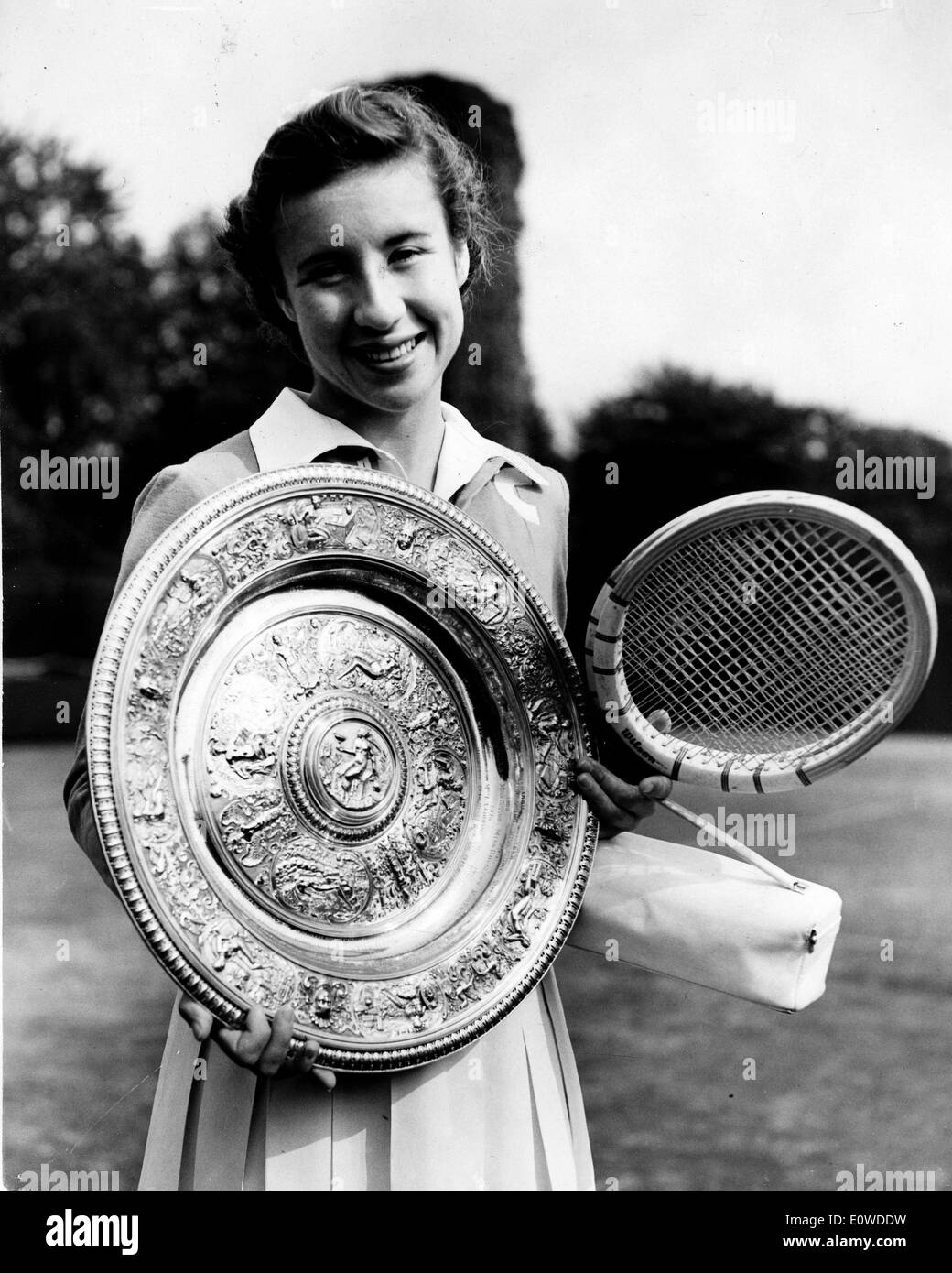 Tennis Player Maureen Connolly showing off her award Stock Photo