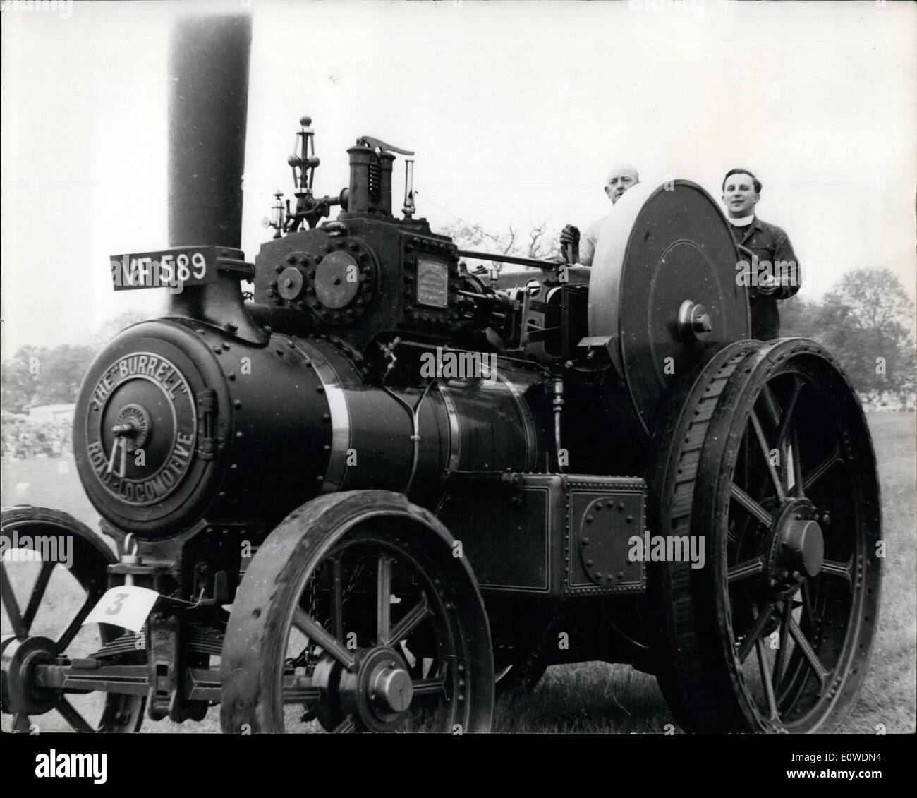 Jun. 06, 1962 - Racing Rectors Wins...at 4MPH: The Winner, Rev. Norman Lempriere, 33, rector of little Munden & Sacombe, Ware, Herts., driving a traction engine yesterday in a race against five other clergymen, all driving steam traction engines. The rally at Great Wymondley, Herts., drew 25,000 enthusiasts, and some of the engines (speed under 4 mph) took days getting there. Said the rector: ''Ive fulfilled a life-long ambition. It's the first time ever. Stock Photo