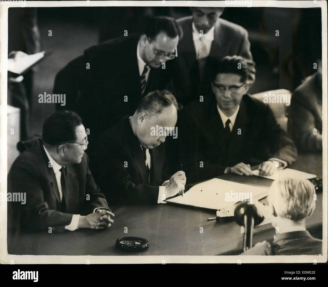 Jul. 07, 1962 - Laos Settlement Reached In Geneva Photo Shows:- Marshal Sen Yi of Communist China, studies his speech at the Laos talks which were successfully concluded in Geneva recently. Stock Photo