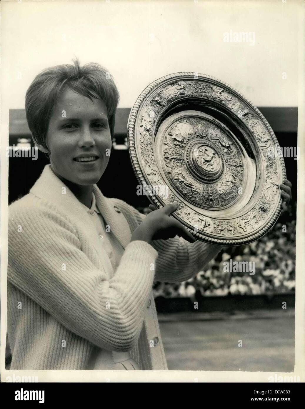 Jul. 07, 1962 - Susman Bags Wimbledon Title. Photo shows Mrs. Susman USA with her silver salver presented to her by Princess Ma Stock Photo