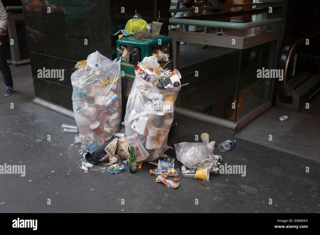 Overflowing Trash or Rubbish Bins Stock Photo