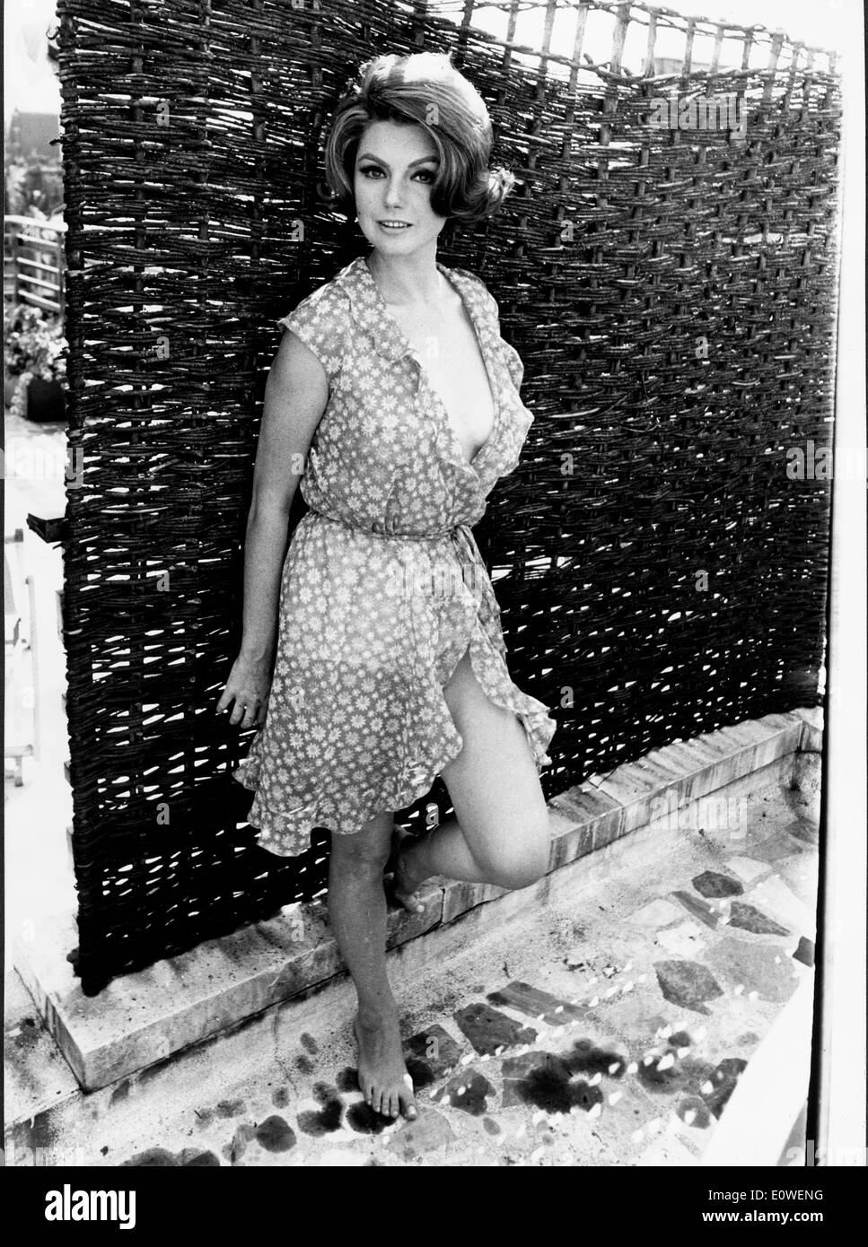 Portrait of actress Sylva Koscina leaning on fence Stock Photo