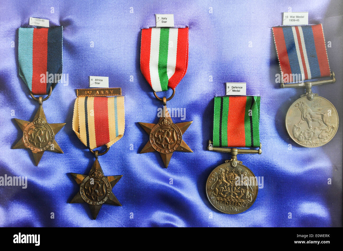 World War Two British Service Medals UK including the Italy and Africa star Stock Photo