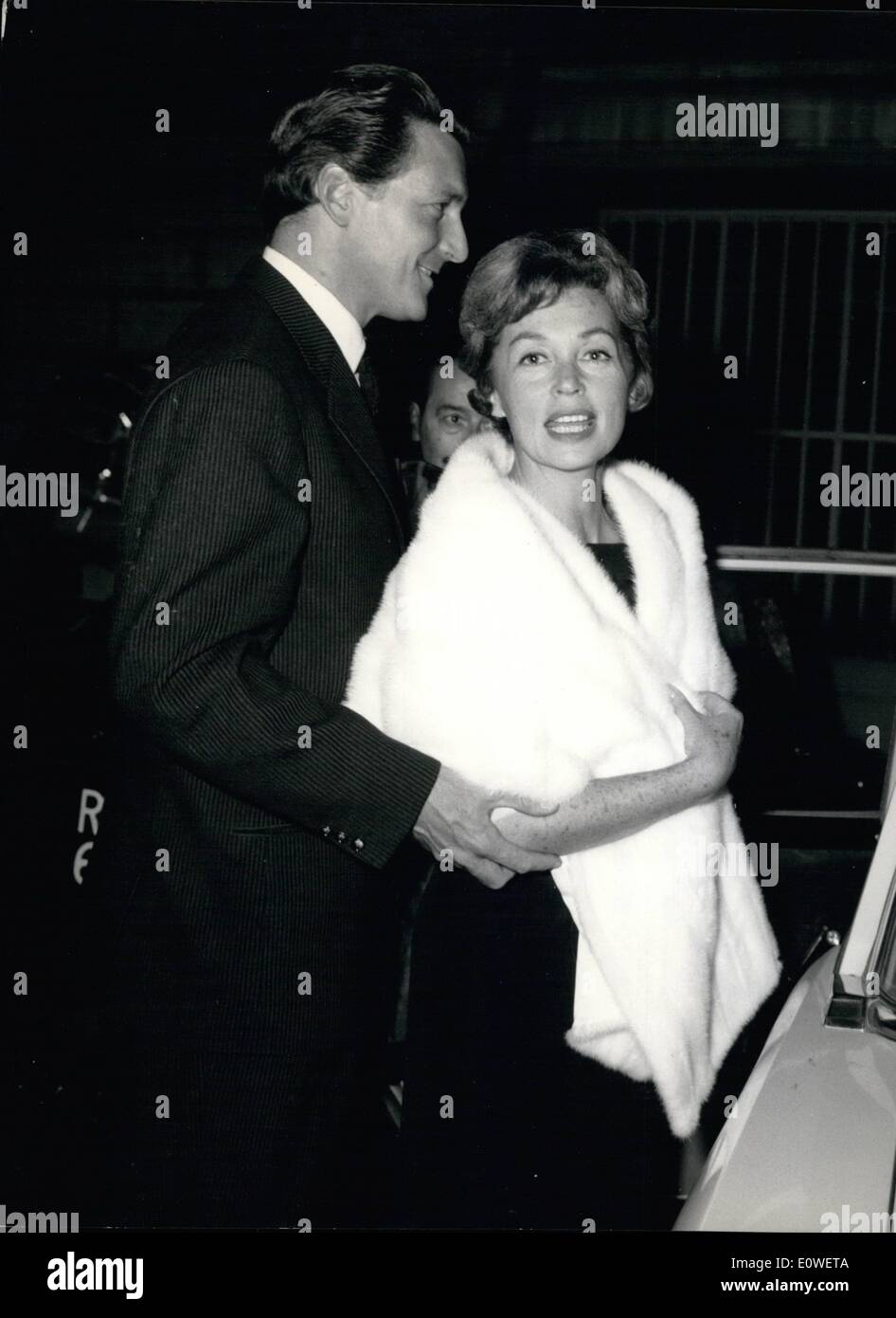 Oct. 10, 1962 - Last night big performances at Palazzo dello Sport of Moisseiev's ballet; present many actors, actress and political personalities. Photo shows German actress Lilli Palmer and her husband actor Carlos Thompson. Stock Photo