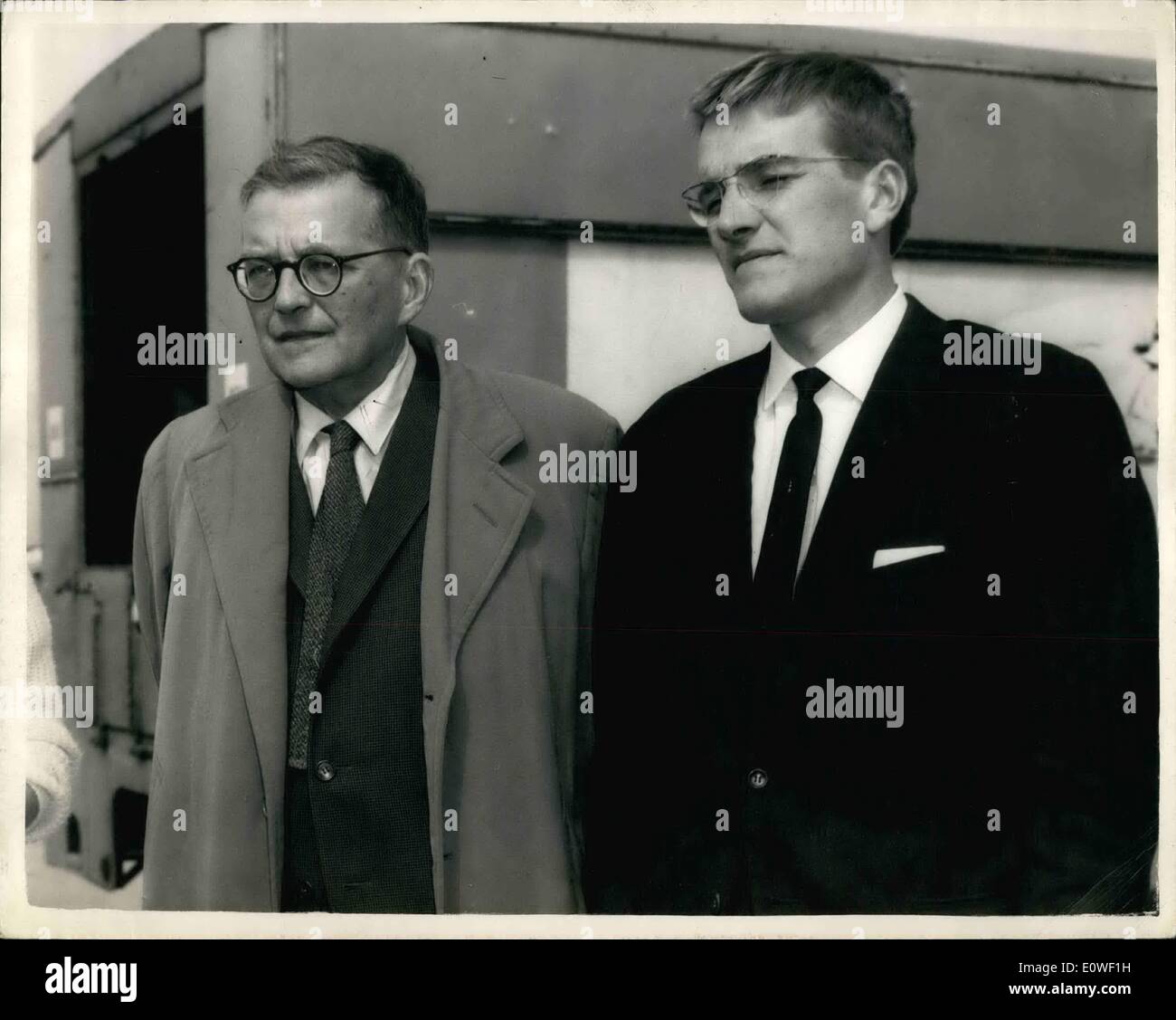 Aug. 08, 1962 - Shostakovitch Flies In With Son Maxim: Phot Shows Russian Composer Dimitir Shostakovitch flies into London this Stock Photo