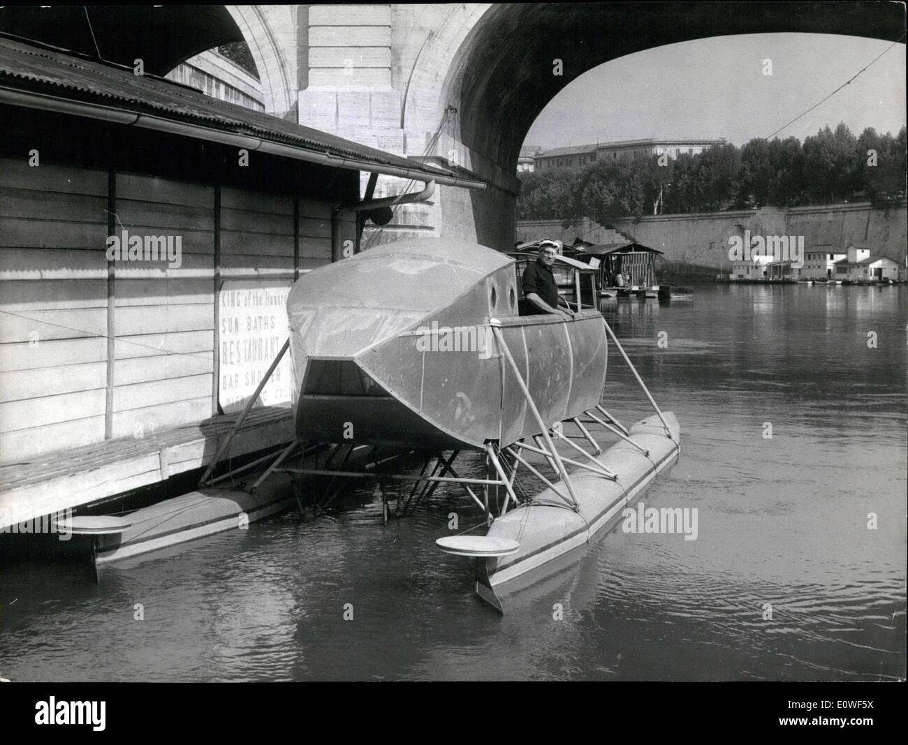 Oct. 10, 1962 - The ''idrobus'' made by a roman tinman Antonio D'Adda is a strange swimming - boat that -D'Adda says will be the 1963 new boat to cross the Tiber. It can transport about 9 quentals of wares and 11 persons Antonio D'Addaa who is a poor worker would like to perfect the boat, but unluckily he has not enough money. D'Adda says ''My invention could really became a good invention. Stock Photo