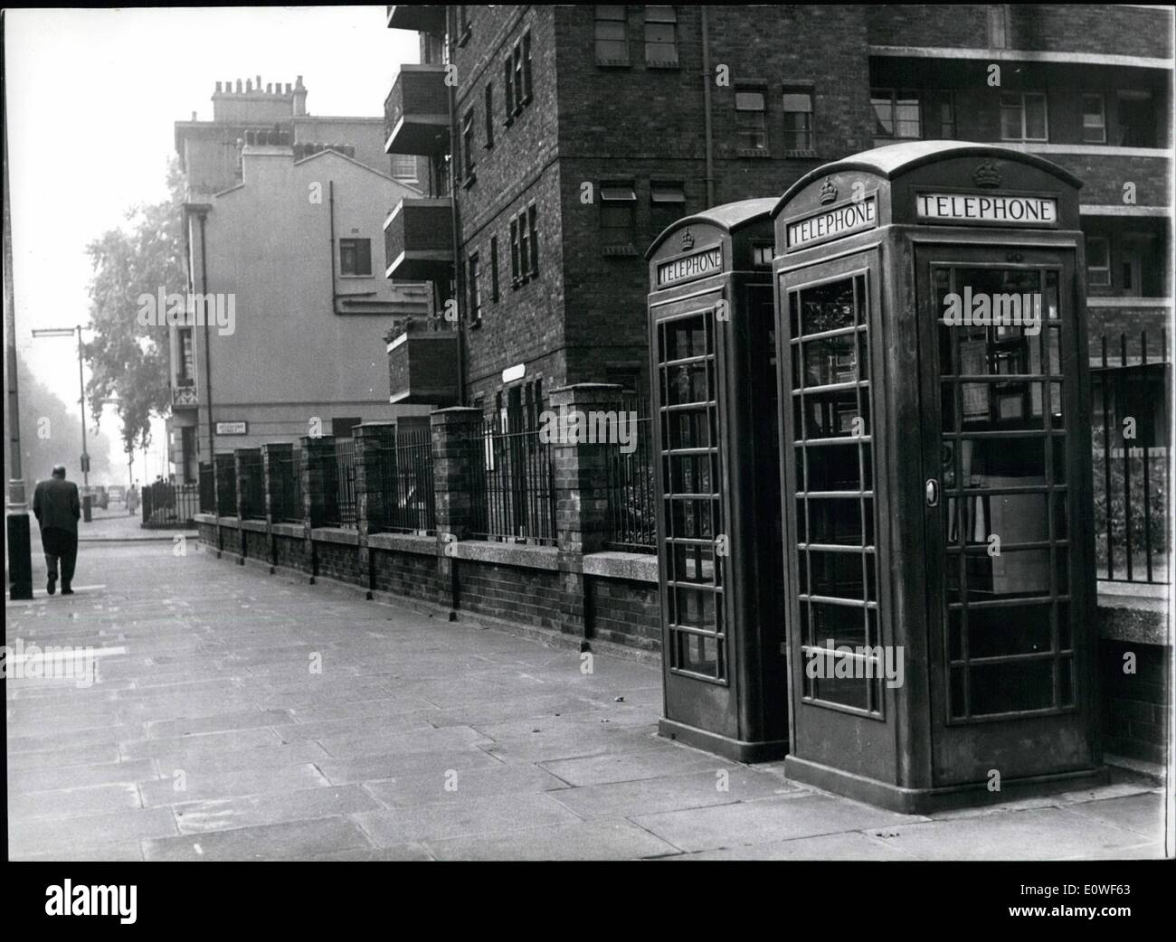 Oct. 10, 1962 - Phone boxes said to have been used in Spy case: Photo shows Telephone boxes in Grosvenor Road, Victoria, near Dolphin Square, where it was said in the Bow Street Admiralty spy case, William John Vassall made calls to Russian agent. Stock Photo