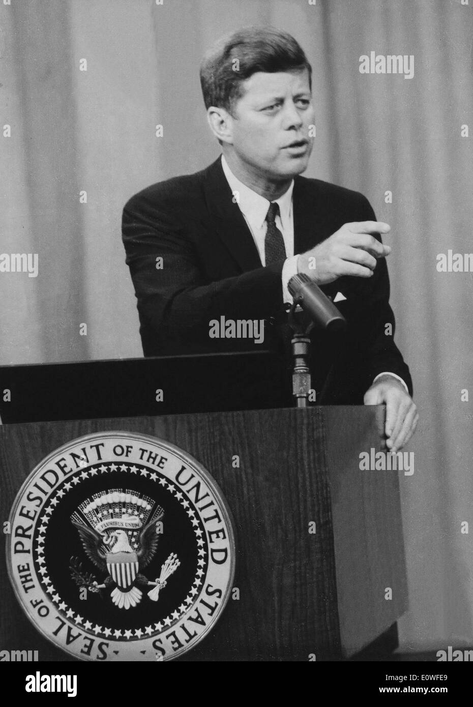 President Kennedy at a press conference in Washington Stock Photo