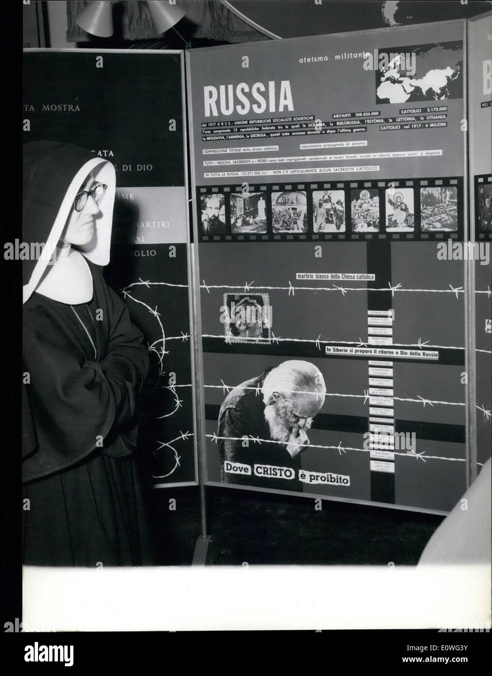 Nov. 11, 1962 - Rome, November 1962. Is open to the public in Rome a very interesting exhibition called the Church of Silence , whose pictures and writing document the oppression against the Catholic Church under the Communist party in the countries of the iron curtainÃ Stock Photo