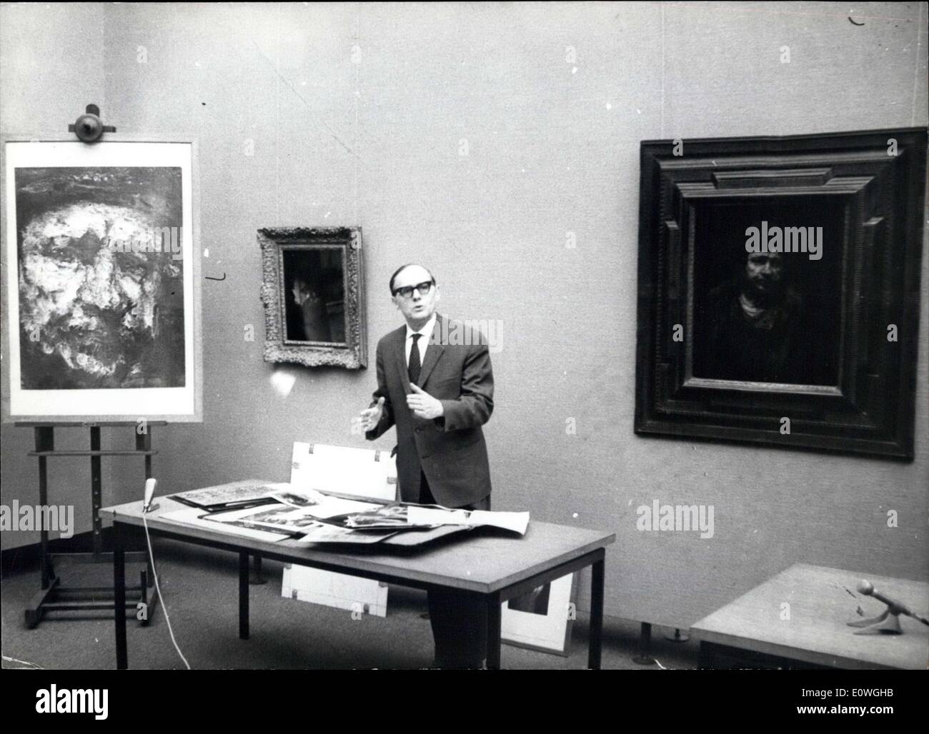 Dec. 03, 1962 - Rembrandt stays in Stuttgart: the disputed Rembrandt-self-portrait will be also in the future in the public-gallery of Stuttgart. As it is called by minister of culture Dr. Storz, this mentioned painting does not be a copy and also not a falsification. The painting was tested by the Coreman-institut of Bruessels and also of some famous Rembrandt-specialist as Prof. Muller-Hostede or Prof. Rosenberg and now it is clear, that this self-portrait is an original Stock Photo