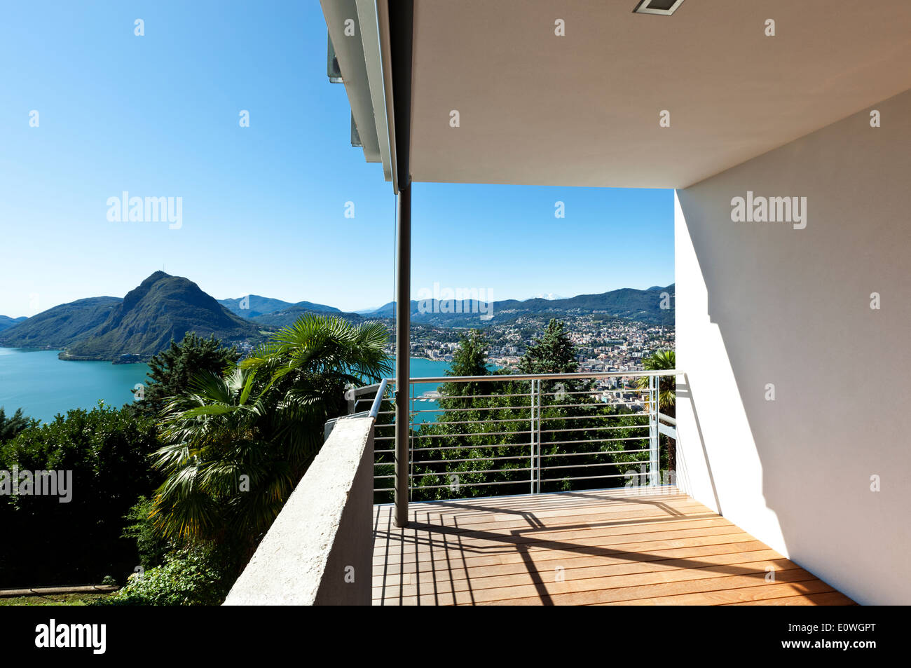 Modern apartment, balcony, lake panoramic view Stock Photo - Alamy
