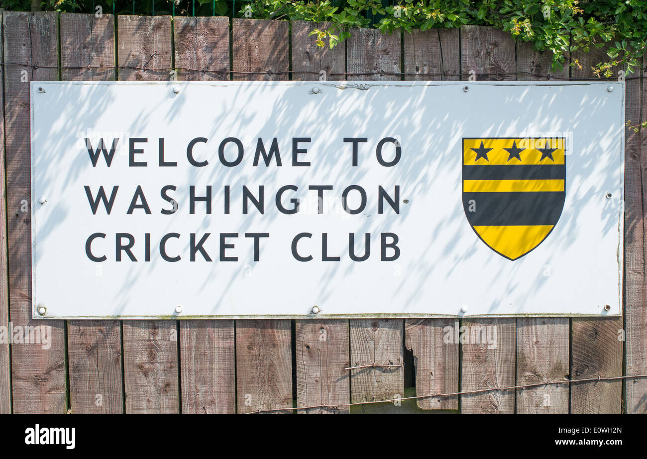 Sign Welcome to Washington Cricket Club, north east England, UK Stock Photo