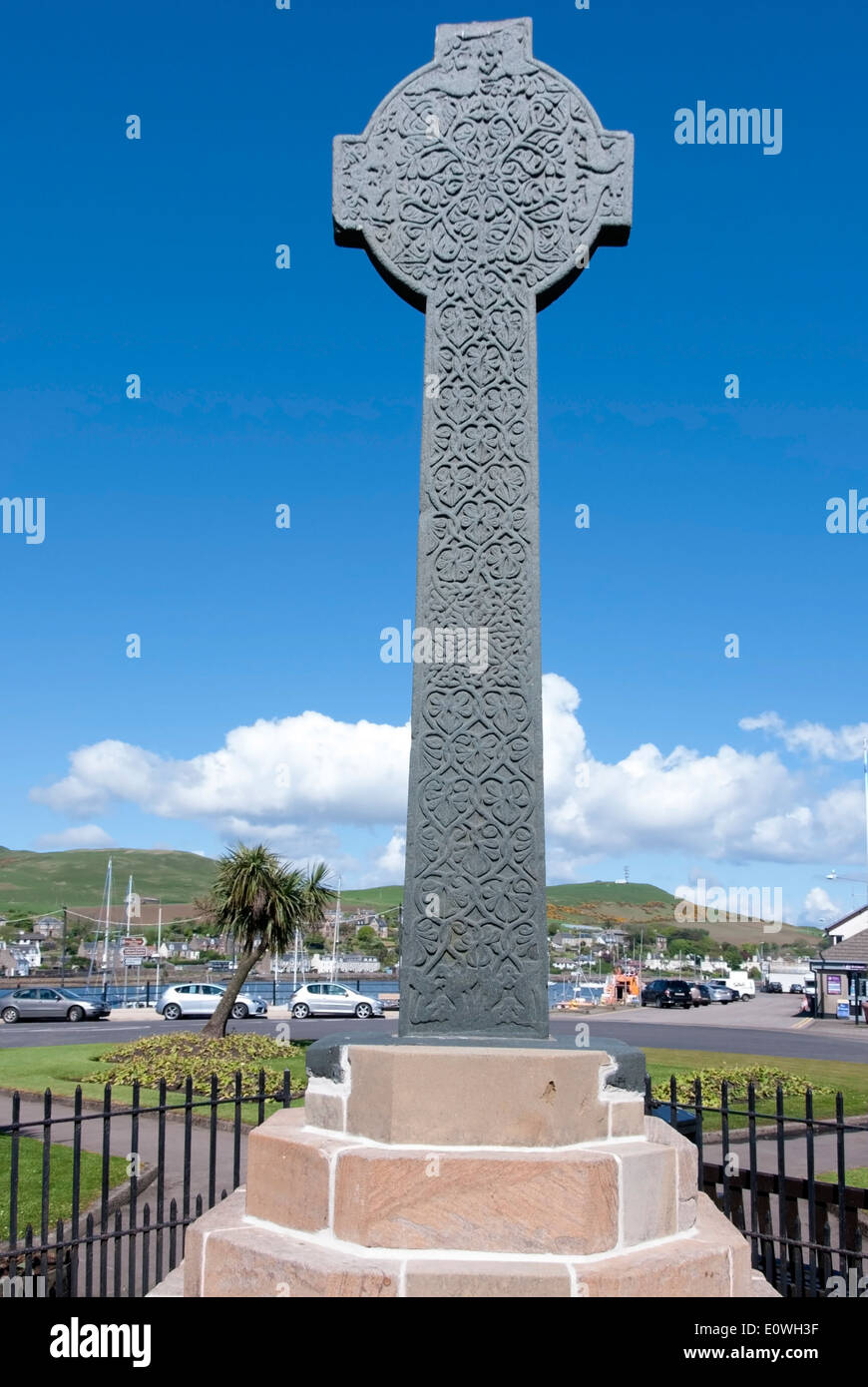 Large Medieval Celtic Carved Stone Cross Campbeltown Stock Photo