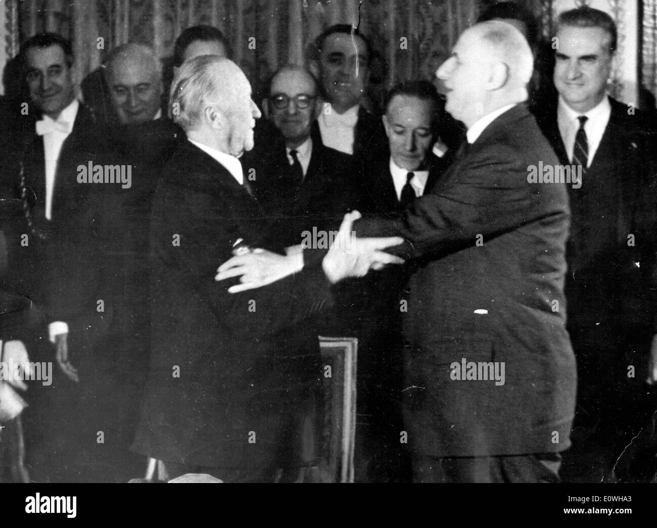 Charles De Gaulle and Konrad Adenauer after signing the Elysee Treaty Stock Photo