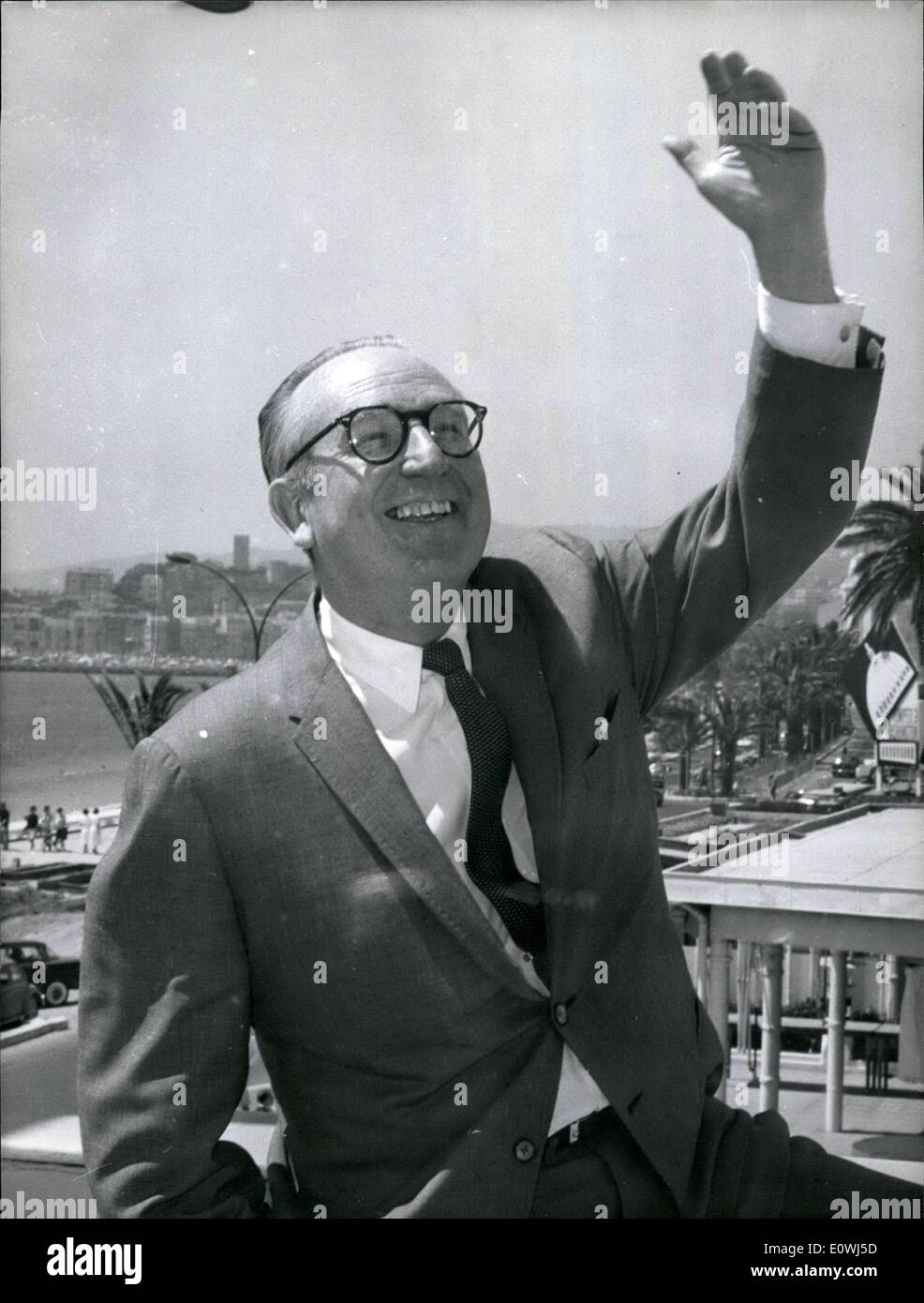 May 11, 1963 - Harold Lloyd, the famous American comedian will present a few of his movies at the Cannes Film Festival. He is pictured on the Carlton Terrace in Cannes. Stock Photo