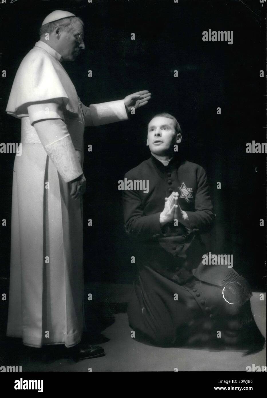 Mar. 03, 1963 - German Play Creates Controversy All Over The World Accuses Pope Of Not Standing Up to Hitler: The Deputy ( or The Representative-or The Vicar are the various version for the English translation) was written by a 32 year old Protestant Rolf Hochhuth who was the member of the 'Jungvolk'', the Nazi organization for children. Herr Hochhuth alleges that Pope Pius XII refrained from condemning Nazi persecution from the Jews. He did so, the play claims, because of a '' Concordatum'' he signed with Germany before the war and fear Communist victory Stock Photo
