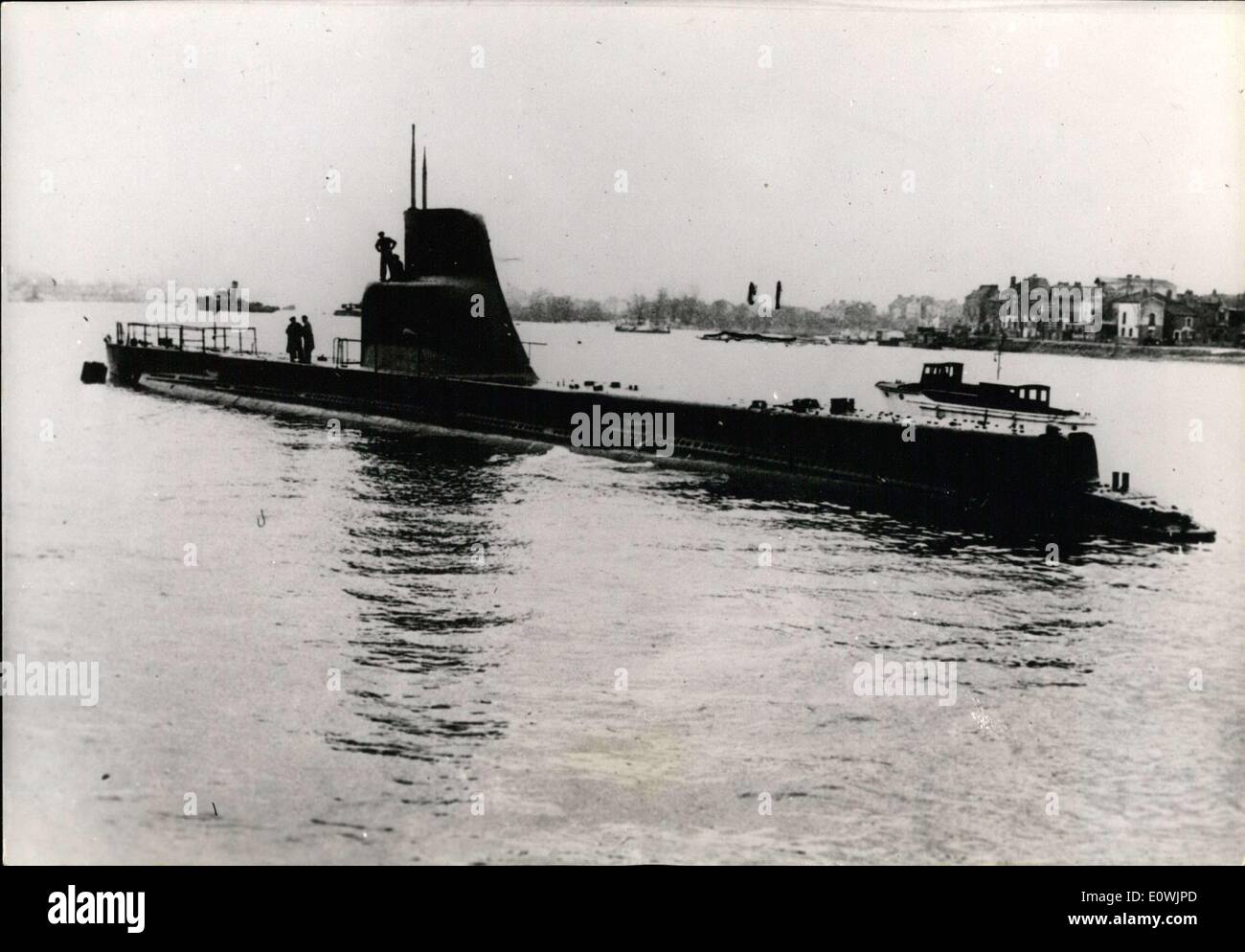 Mar. 24, 1963 - New Submarine Launching into Service: ''Andromede' Stock Photo