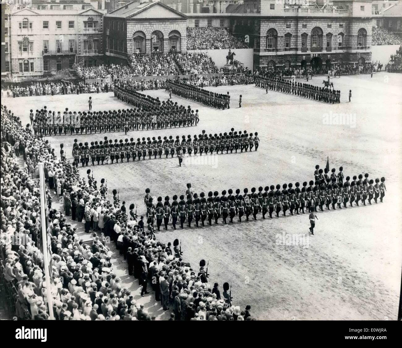 Jun. 06, 1963 - TROOPING THE COLOUR PHOTO SHOWS: The Guards parading at the Trooping of the Colour Ceremony in Horse Guards Parade this mornign when the Queen took the Salute. Stock Photo