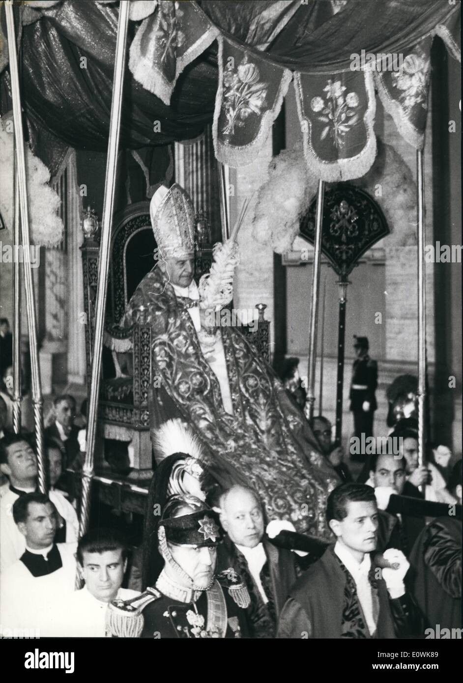 Apr. 04, 1963 - Next Palm Sunday the Pope John XXIII will participate at solomn precession in St. Peter Basilica. Photo Shows Pope John XXIII during the procession last year 1962. Stock Photo