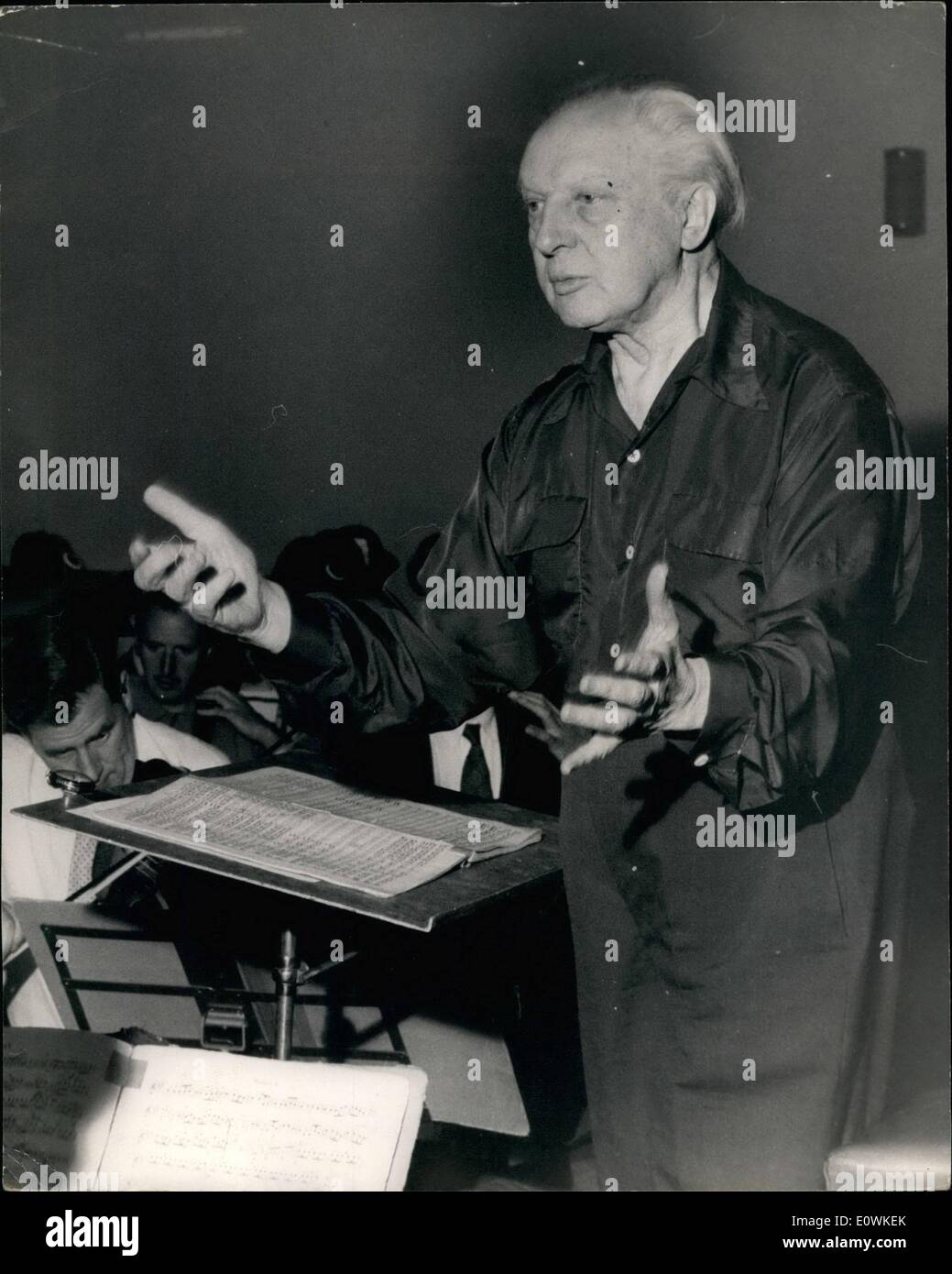 Jul. 07, 1963 - Leopold Stokowski Rehearses For Promenade Concerts: World  famous conductor - eighty one year old Leopold Stokowski was to be seen at  the St. Panoras Town Hall this morning 