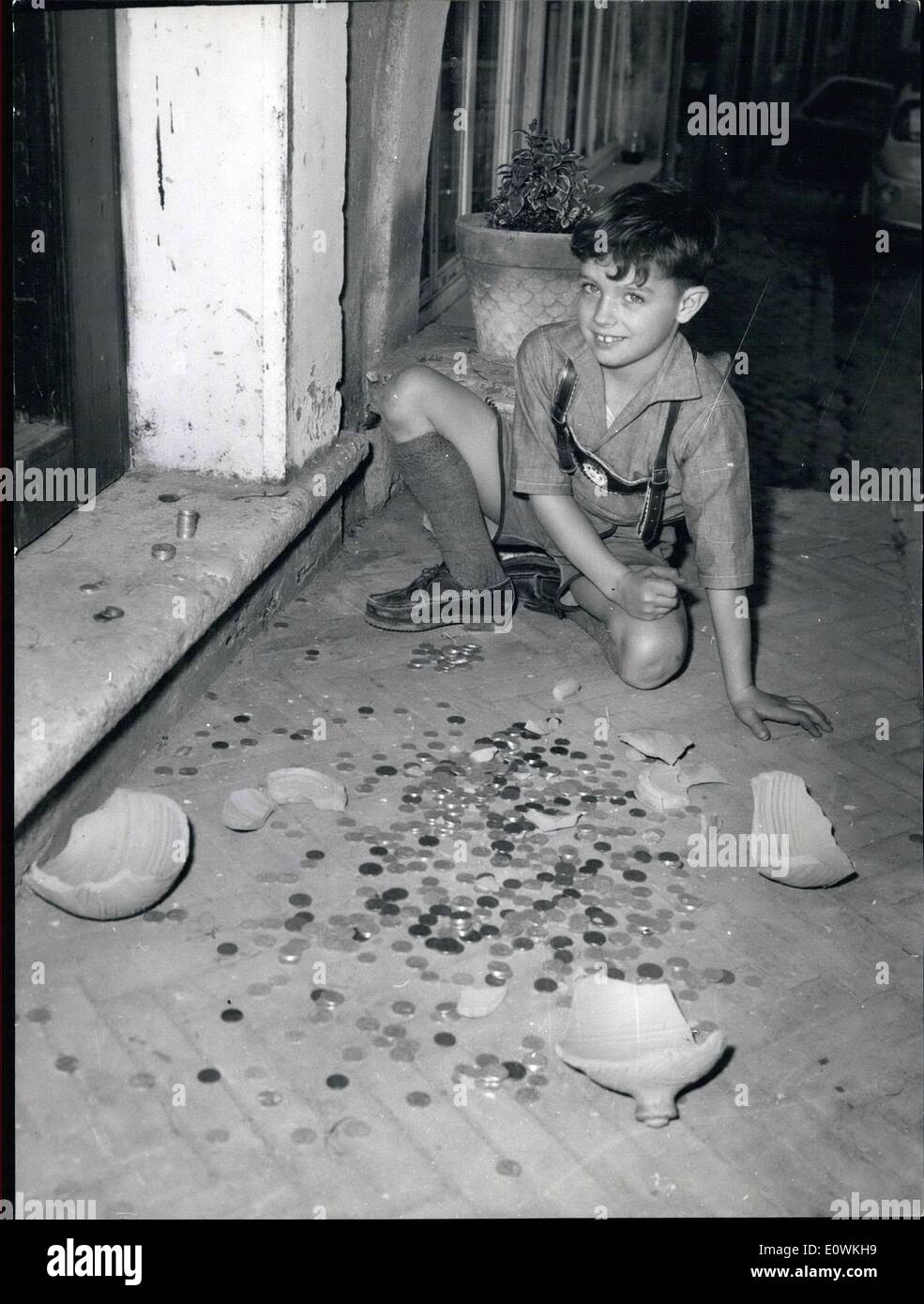 Apr. 16, 1963 - Prince Stefano of Roccasecca is seen here after having broken his piggy bank. Stock Photo