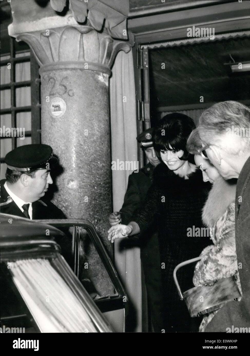 Apr. 19, 1963 - Brigitte Bardot is seen here leaving the night club, La Cabala, near her home. She is in Rome filming, ''Contempt. Stock Photo