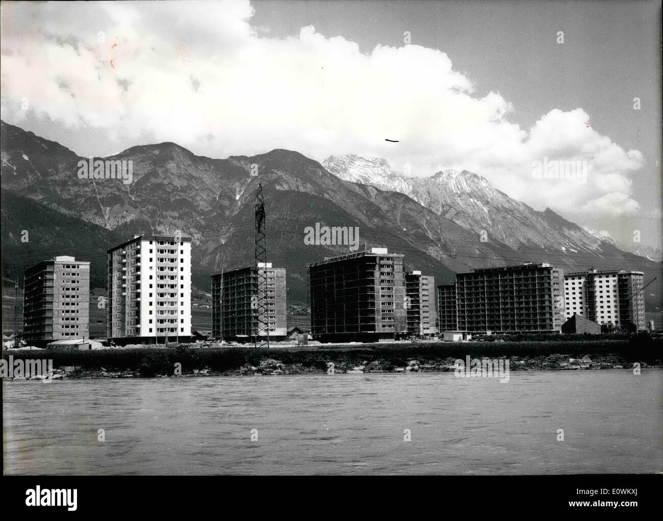May 05, 1963 - Finished in the rough-brickwork... is the Olympic skyscraper-village on the outskirts of Innsbruck/Austria, which will be the loading for the members of the competitions during the Olympic Winter Games 1964. Stock Photo