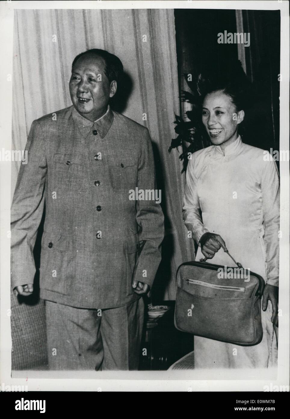Sep. 09, 1963 - Mao Tse Tung keeps smiling.: Neither the trip of Mr. Kruschev to Yugoslavia, where he has been reconciled with President Tito, or the signing of the Moscow Nuclear Nguyen Thi Binh who is leader of a delegation of the National Front of Liberation in South Vietnam, who are the main adversaries of President Diem. Photo shows Mao Tseng-Tung with Madame Nguyen Thi Binh. Stock Photo