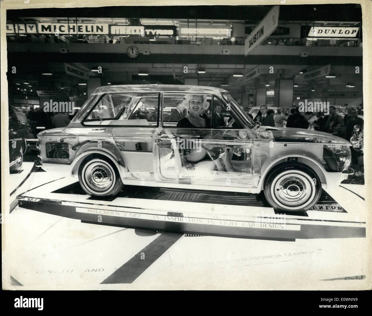 Oct. 10, 1963 - Motor Show Preview. Today was press preview day at the Earl's Court Motor Show. Photo Shows: A transparent plastic Hillman Imp with Caron Gardener at the wheel. Stock Photo