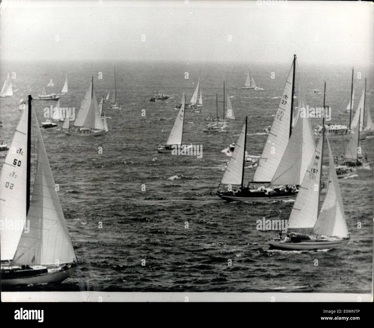 Jan. 01, 1964 - The 20th Sydney Hobart Yacht Race - ''Roadhog'' Spectator craft made a mess of the start of the 20th. Sydney-Hobart Yacht Race last week-end. They Surged on to the course between Clark Island and the Heads risking colliston with the racing fleet and cauging a number of Yachts to didge them. Keystone Photo Shows:- General View Showing Some of the Yachts at Speed - During the Sydney - Robert Yacht Race. Stock Photo