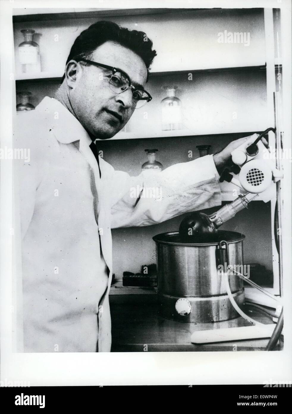 Oct. 29, 1963 - 29-10-63 New hope for blood cancer cure. 38-year old professor Emery Gellert, head of the chemistry department of Wollongong University College in Australia may have made an important break-through in cancer research. He has discovered a compound extracted from a rare vine found mainly in Northern Queensland which has proved highly successful in the treatment of leukemia in animals. It is not yet proved to be successful with humans although tests so far have been very encouraging. It takes 100 lb Stock Photo