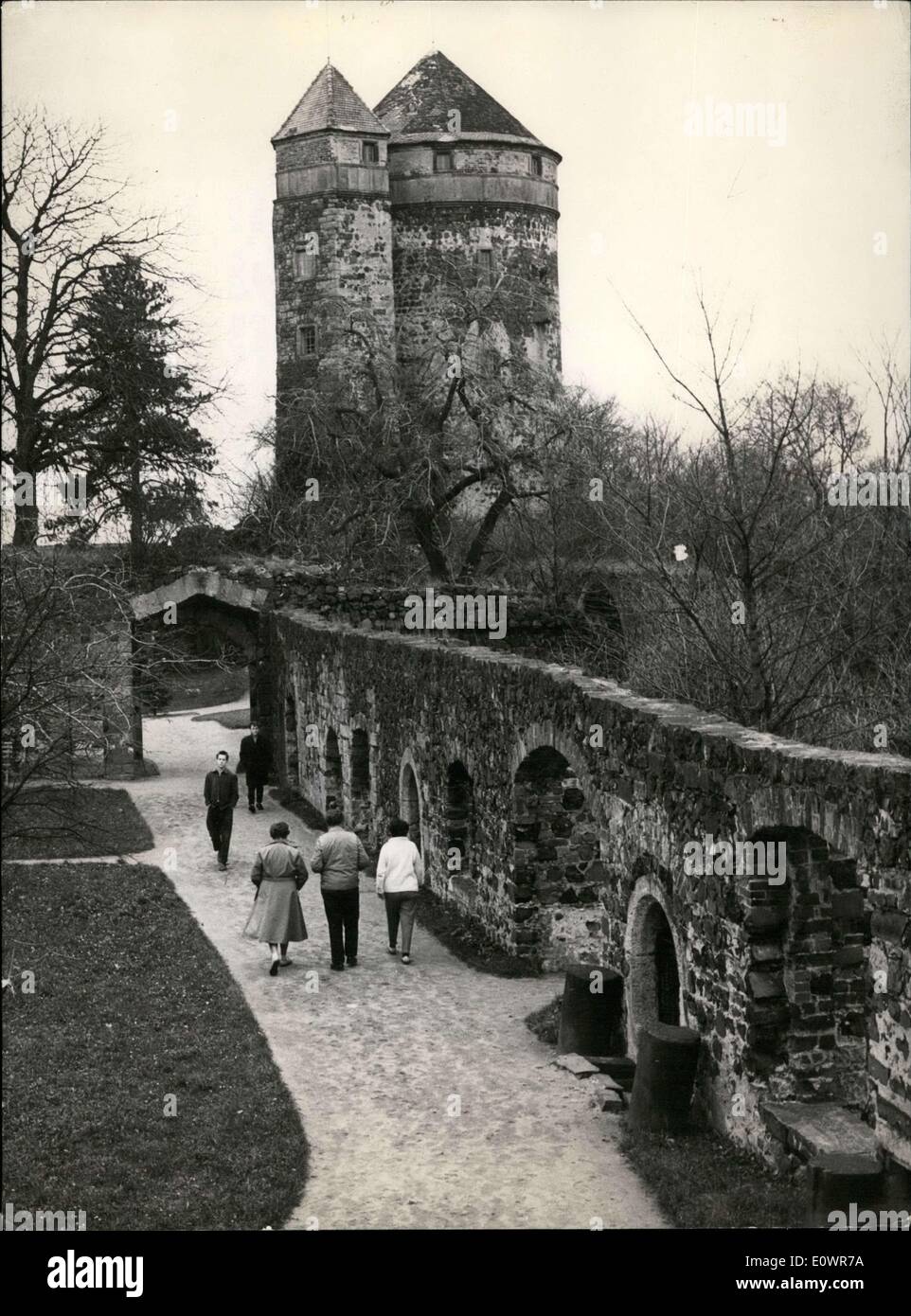 Nov. 16, 1963 - Pictured are the castle ruins of Stolpen/Sachsen. They castle itself was repeatedly beset by fires in 1632, 1723, and 1833, being nearly completely annihilated and then destroyed during wartime. 400 years ago Martin Planer succeeded in lobbying elector August von Sachsen in creating an extensive water conveyance system known as ''Wasserkunst.'' The castle was occupied by Countess Cosel from 1716 to 1765. She was a prisoner there. Stock Photo