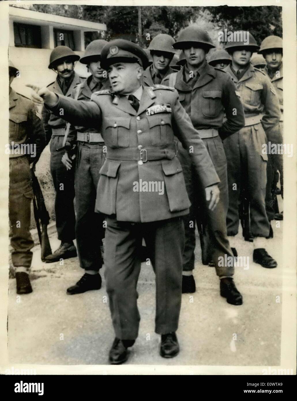 Feb. 12, 1964 - Greek-Cypriot army formed: In view of the overhanging danger of invasion of the inter-communal conflicts on a larger scale, the Cyprus government decided to form an armed force composed of young Greek-Cypriots who are ready to fight and different their country. Photo shows General pandelides, the commander of the Cyprus army, with come of his troops. Stock Photo