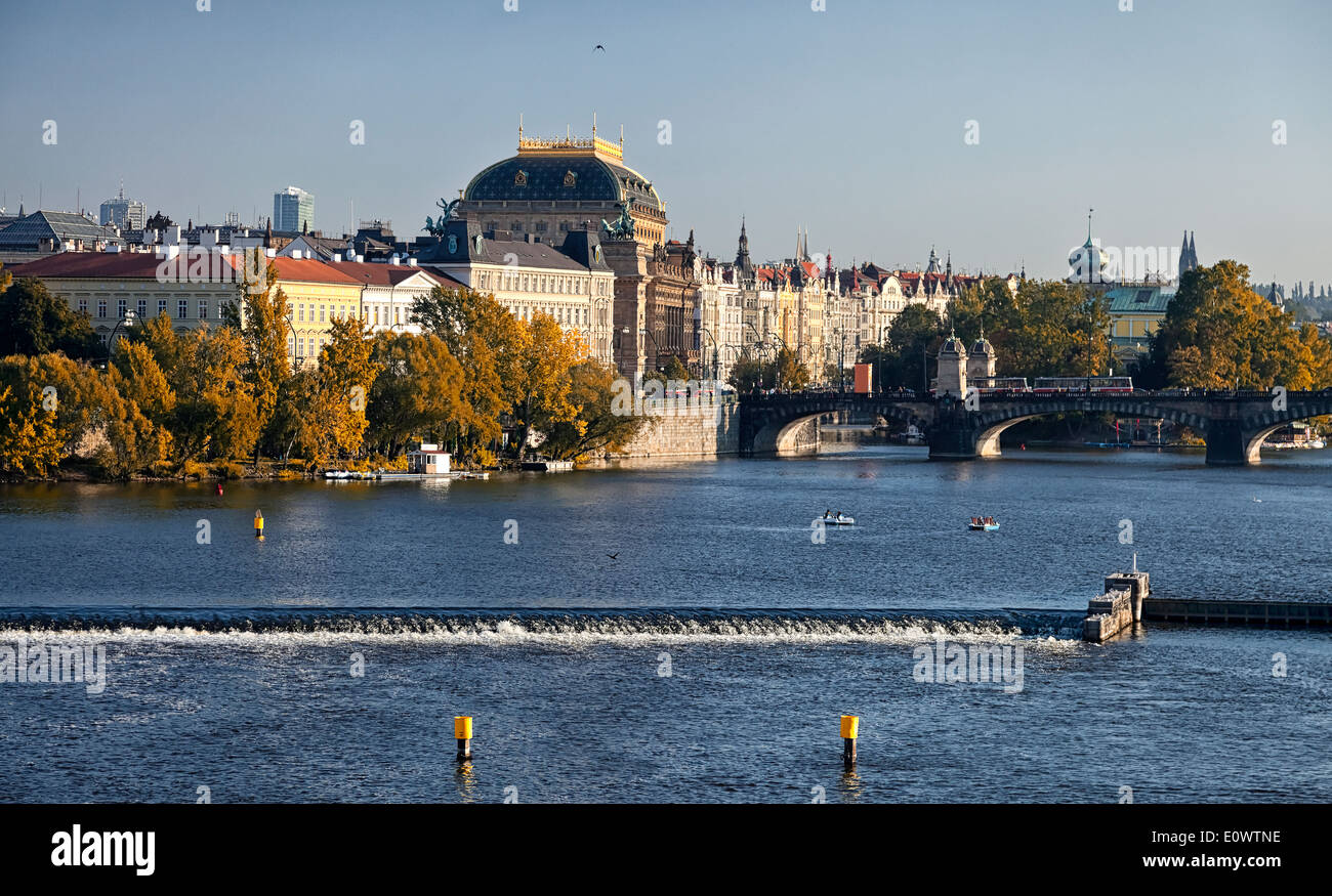 Prague, Czech Republic, The National Theater and river Vltava Stock Photo