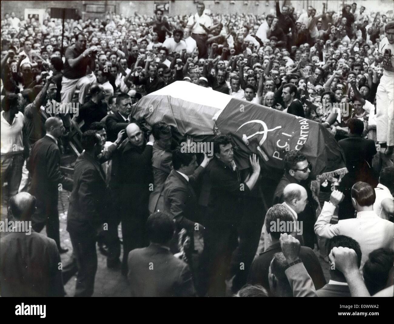 May 05, 1964 - Rome, 22-5-64. The mortal body of Hon. Palmiro Togliatti, who died yesterday in Yalta, was transported in Rome, by a Soviet plane. The mortal body of Hon. Togliatti, from the airport, to the head office of Italian Communist Party, was been exposed in the chamber ardent, and was been watched by the Roman Communist. Stock Photo