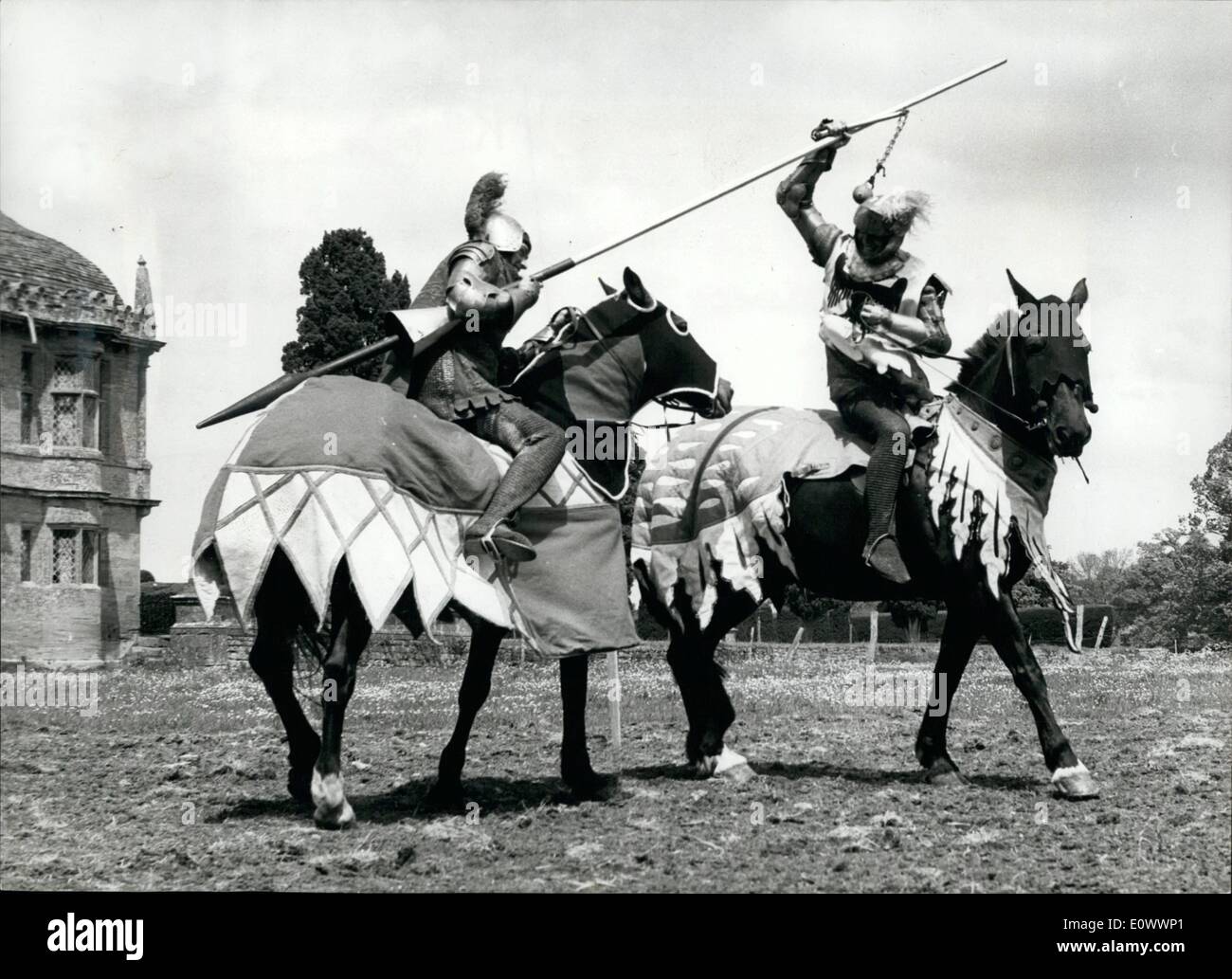 May 05, 1964 - Jousting - Down In Somerset.. Lances And ''Coshes''.. Jousting between knights armed with lances and swords will Stock Photo
