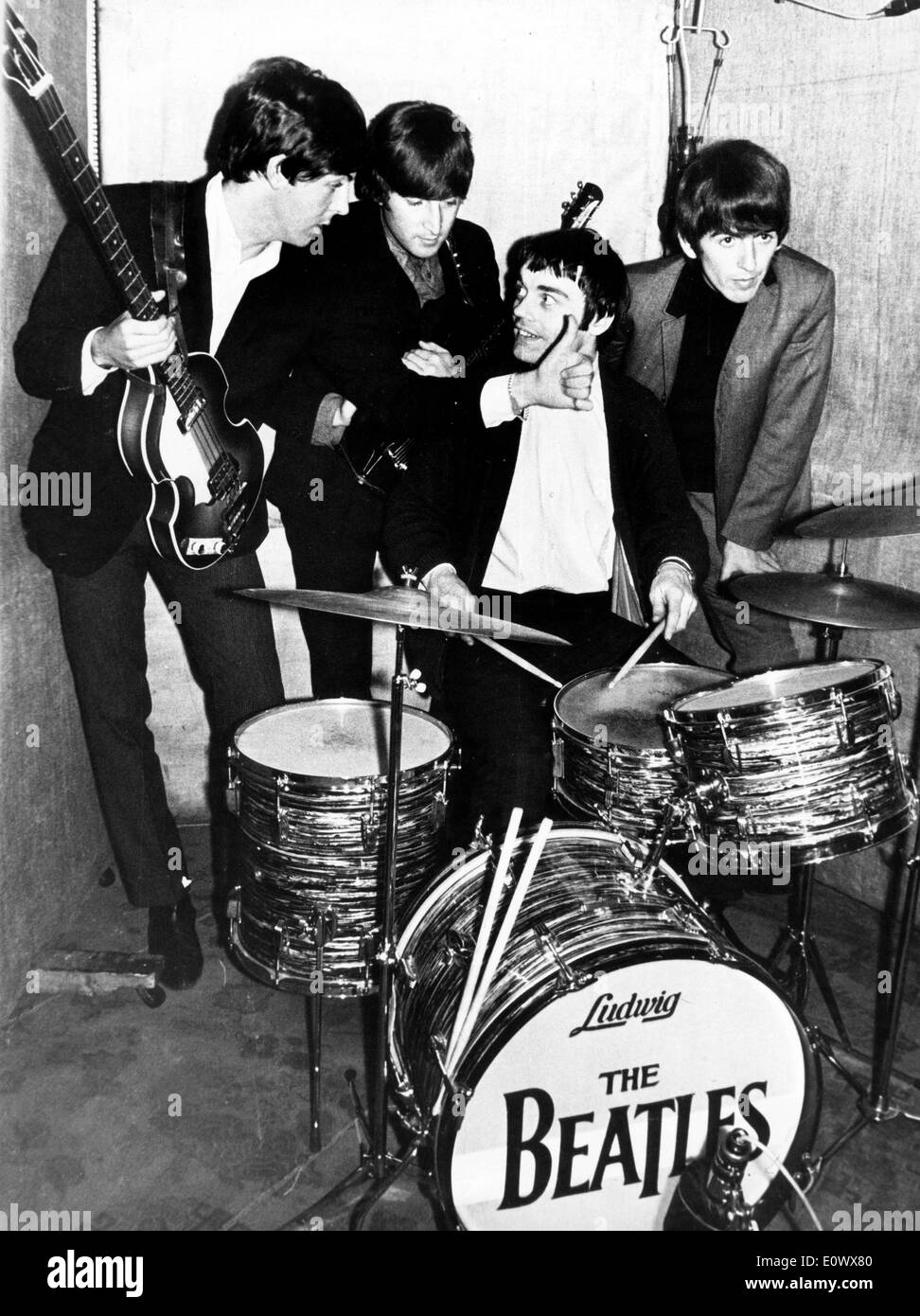 The Beatles rehearse with replacement drummer Jimmie Nicol Stock Photo