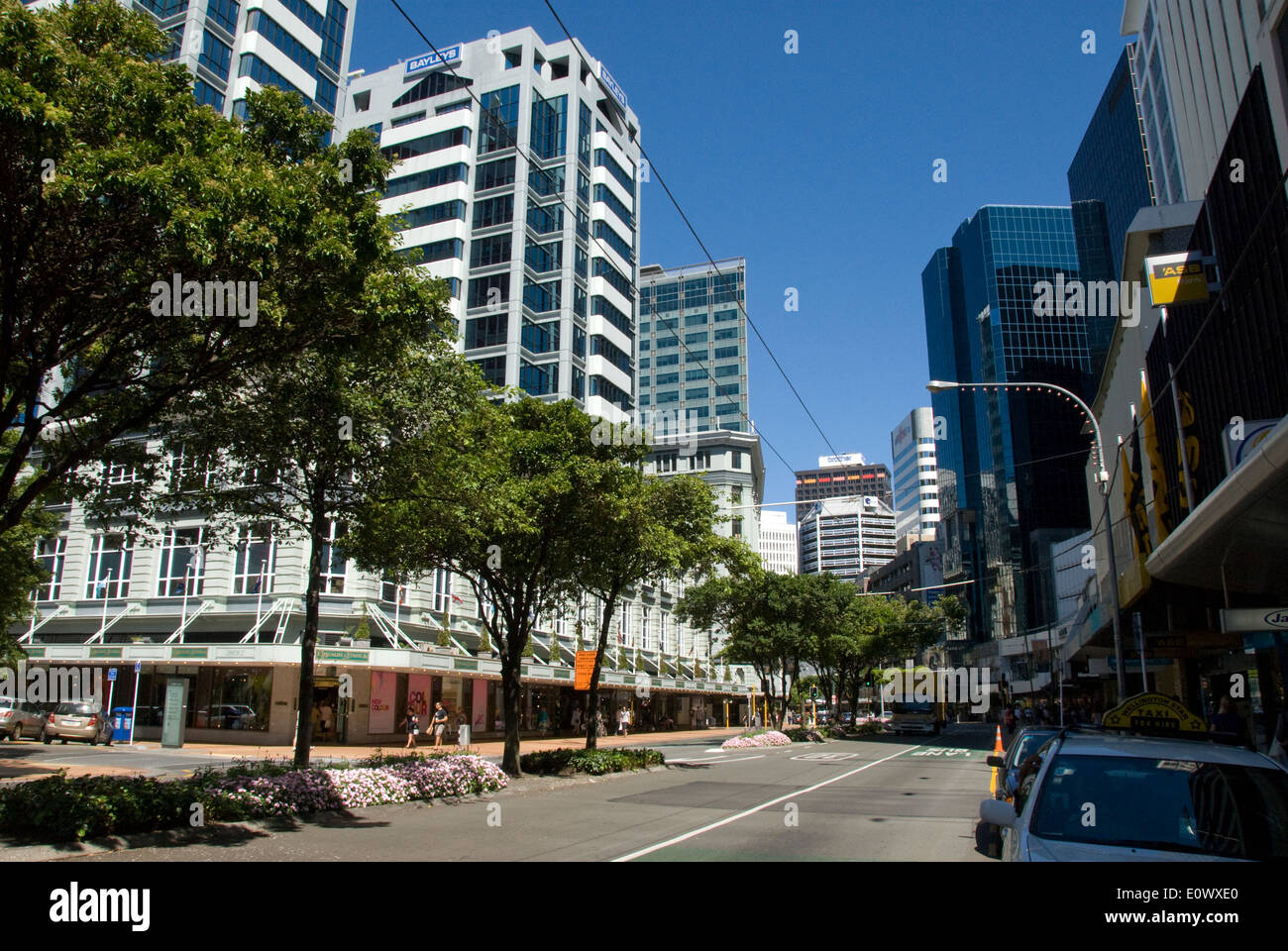 Lambton Quay, main street in Central Business District, Wellington, North Island, New Zealand Stock Photo
