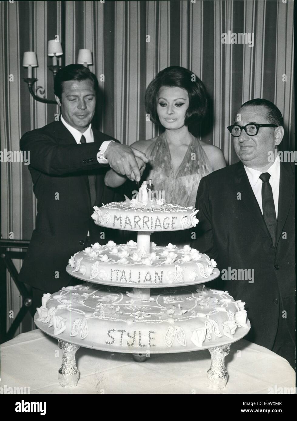 Jun. 06, 1964 - Sophia Loren and Marcello Mastroianno the principal actors in ''Marriage Italian style'' attended the press conference, producer Joseph E. Levine held in a Roman hotel to illustrate, besides the above said film, also his plans regarding movies production in the future. Stock Photo